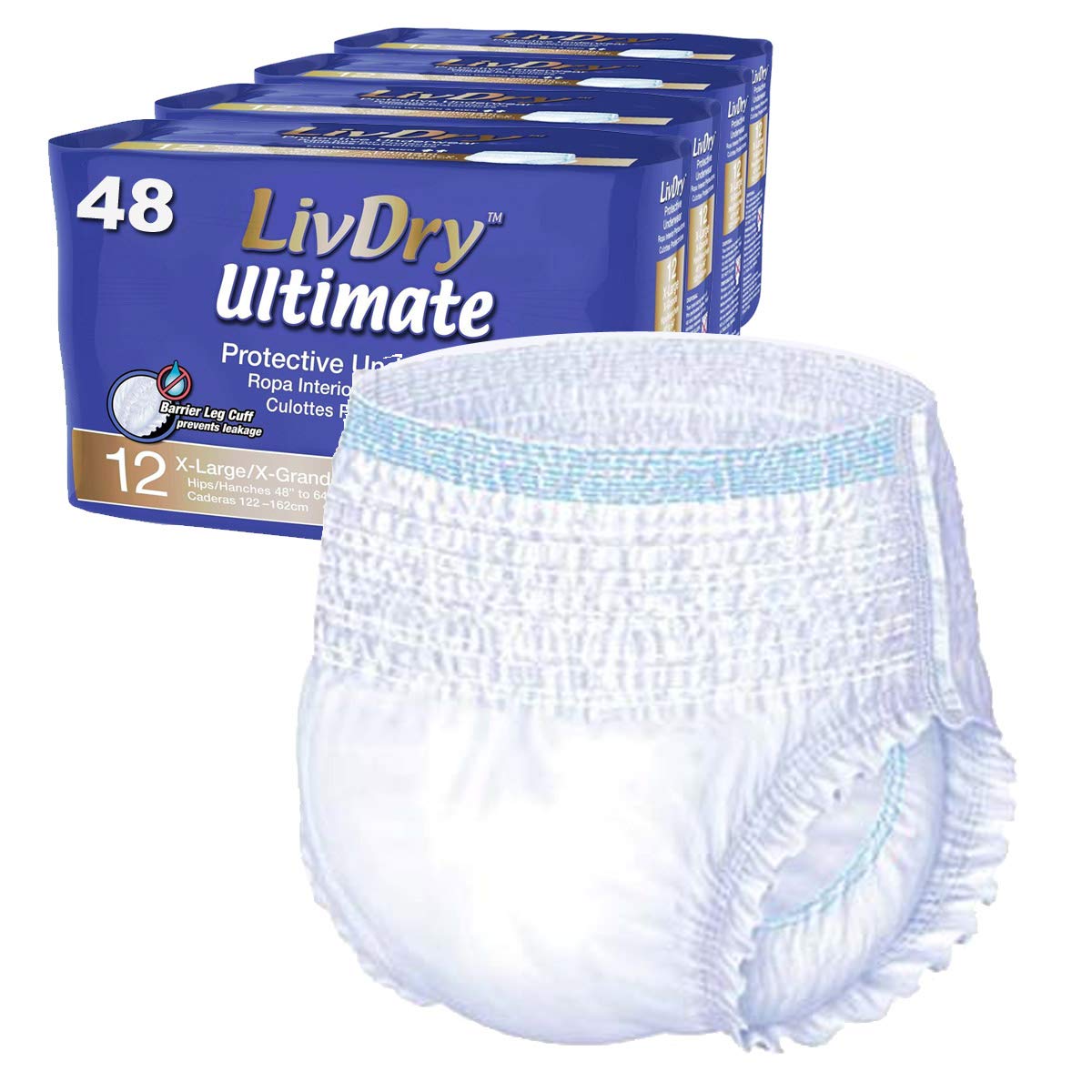 LivDry Ultimate XL underwear front view showing discreet styling and high absorbency core.