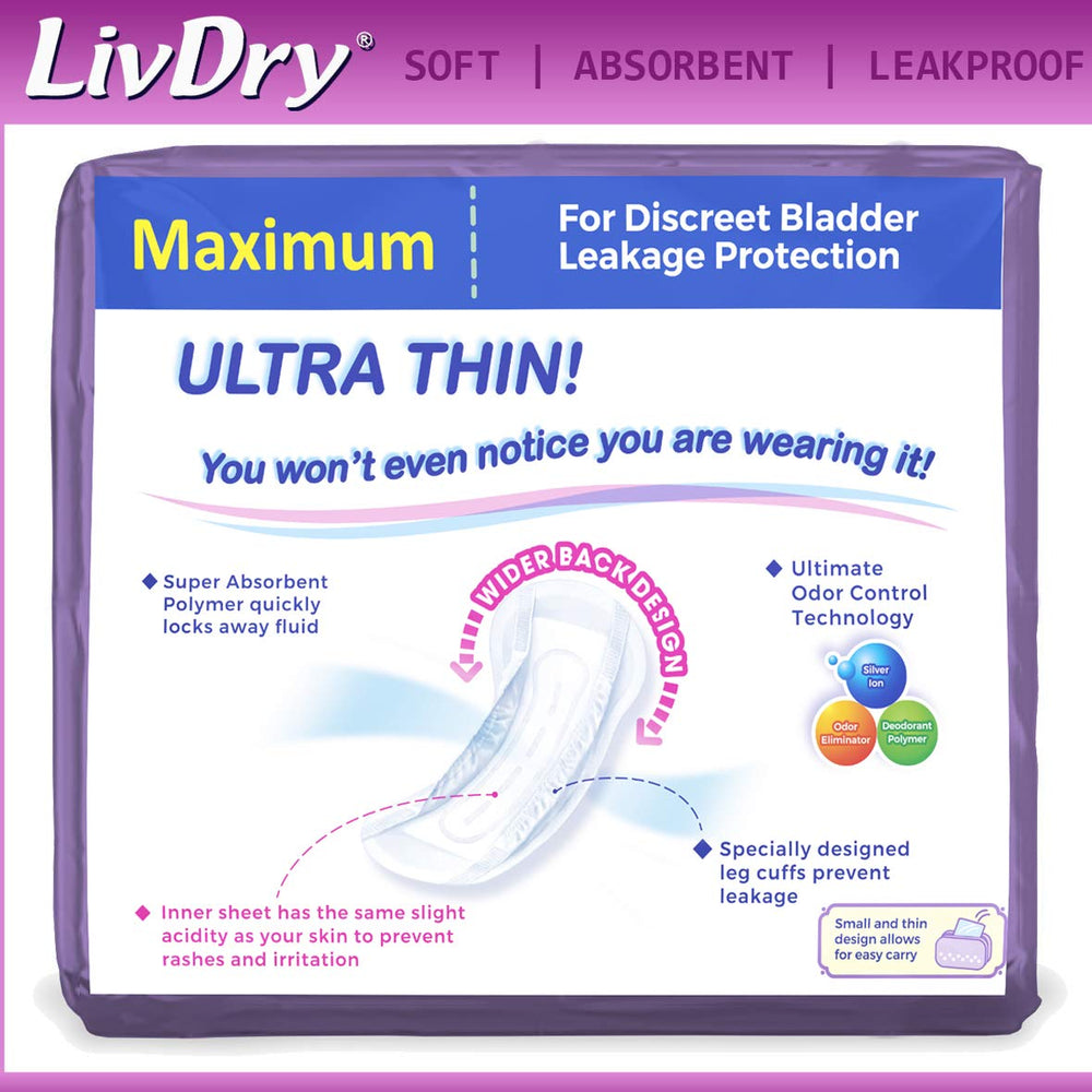 LivDry Ultra Thin Pad features a skin-friendly, pH-balanced inner layer.
