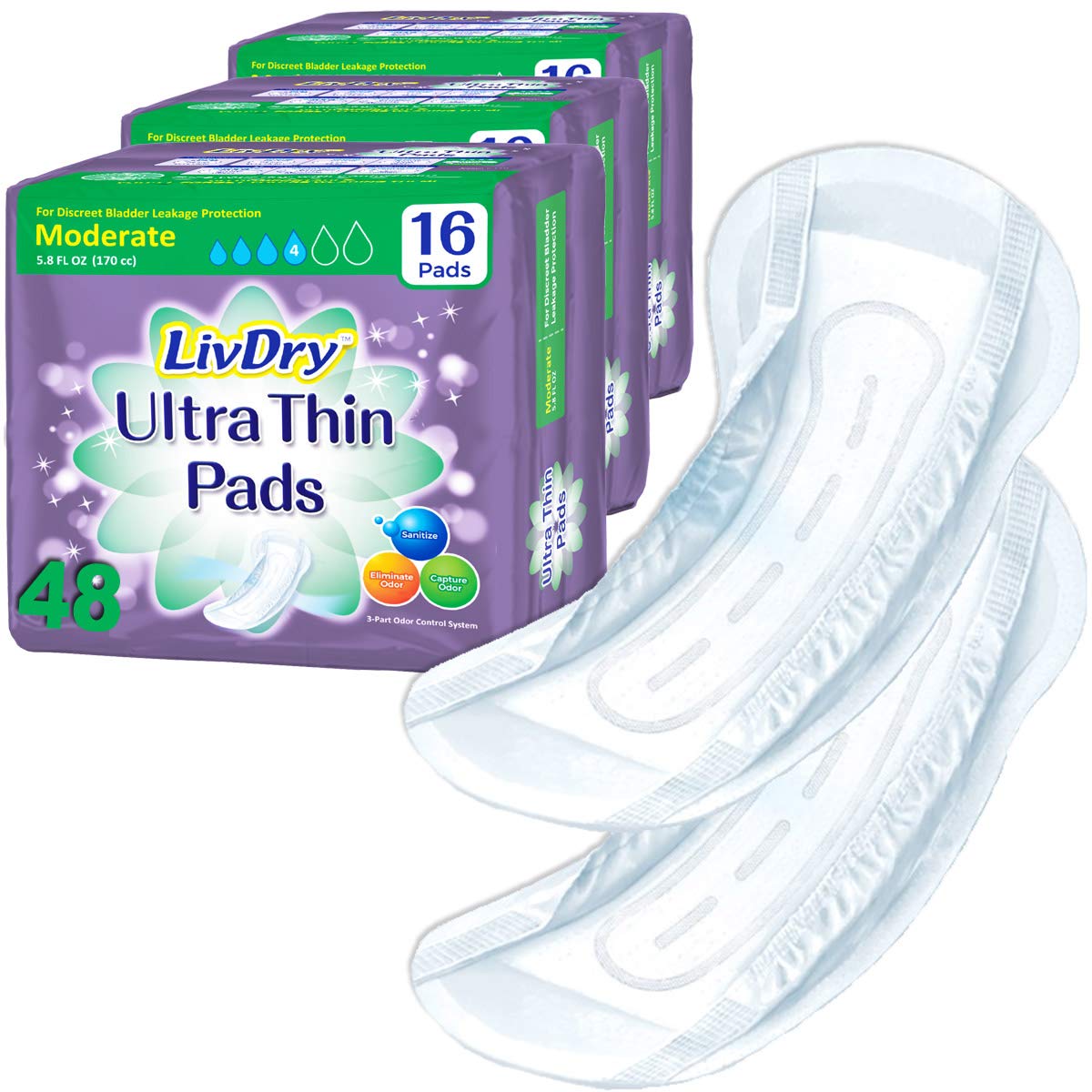 LivDry ultra-thin pad in pack offering discreet daily protection.