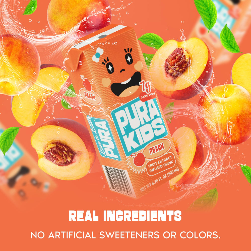 LIVE A LITTLE PURA peach box in a picnic setup with straw.