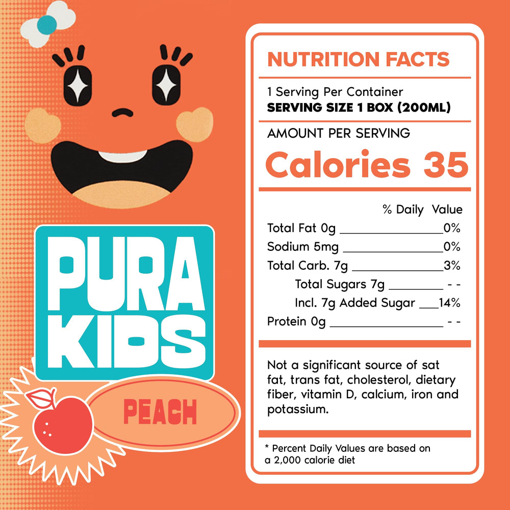 LIVE A LITTLE PURA Peach Kids Box pack ideal for school snacks.