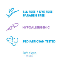 Live Clean Baby Soothing Relief Wash baby bath time use, gentle cleanse during bath.