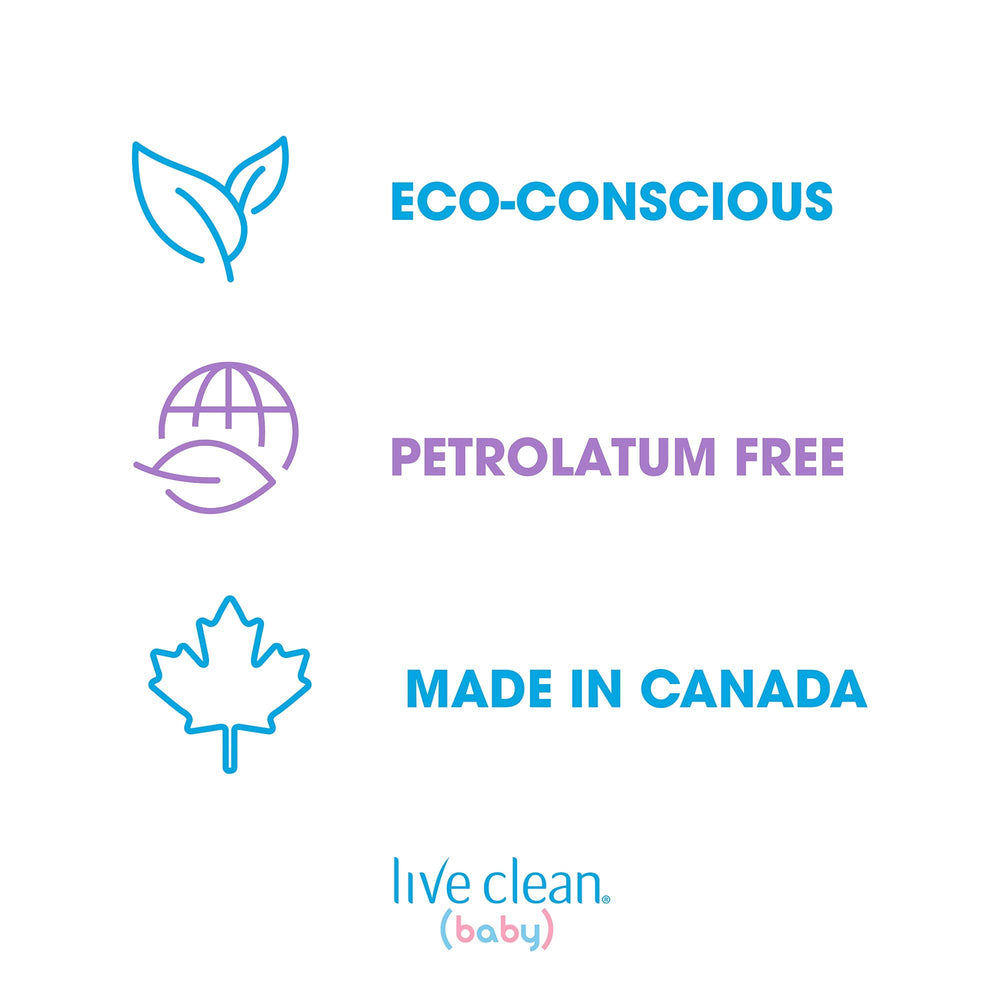 Live Clean Baby Soothing Relief Wash lather action, mild foam for rinsing.