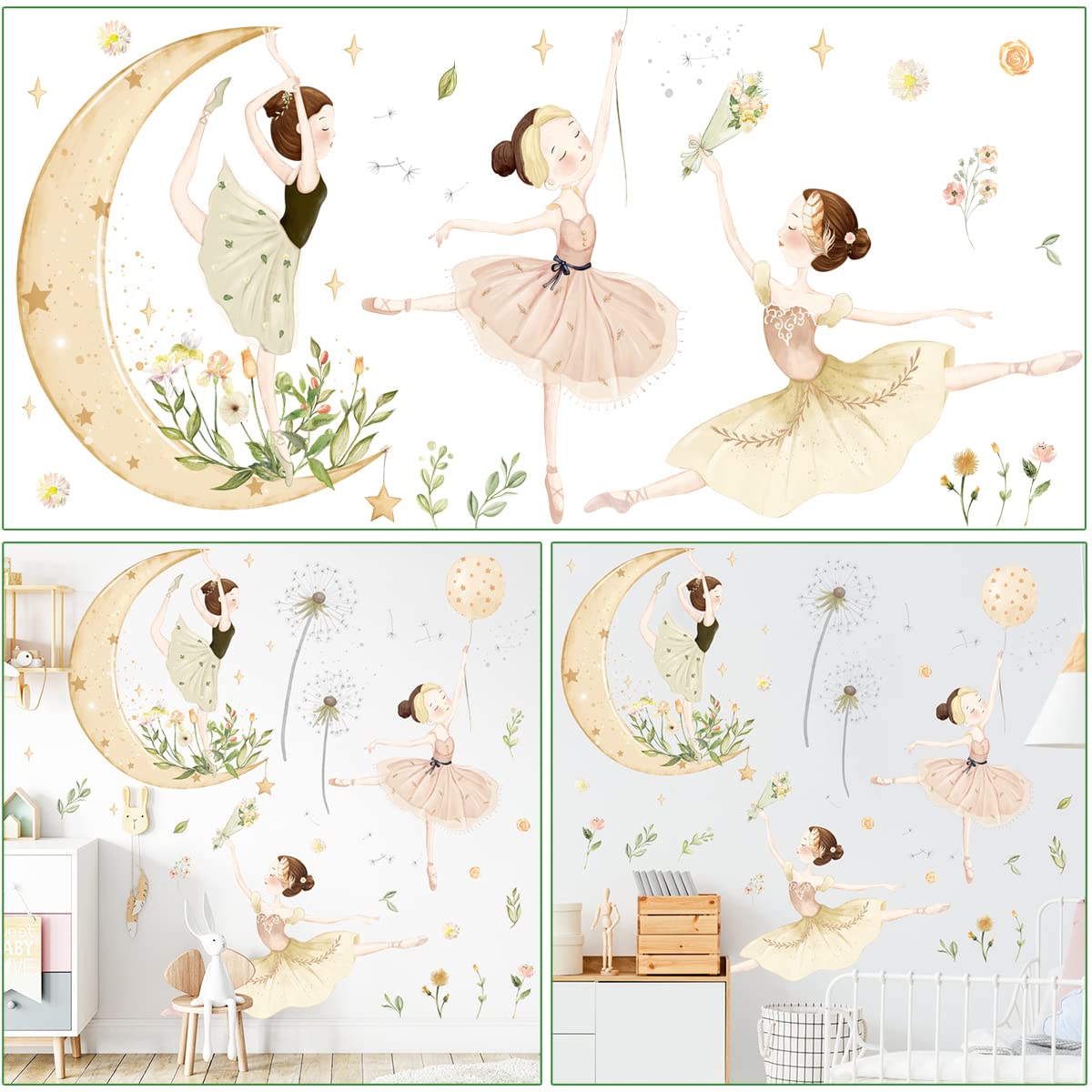 LiveGallery 3D moon and flower wall decal creates dreamy kids room atmosphere
