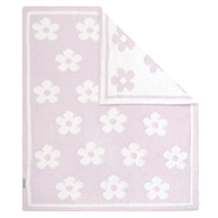 Living Textiles chenille baby blanket with purple flower close-up showing ultra-soft texture for newborn snuggles