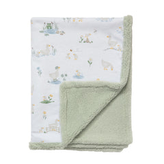Living Textiles Goosey Goosey sherpa blanket front view offers cozy warmth for baby on chilly days