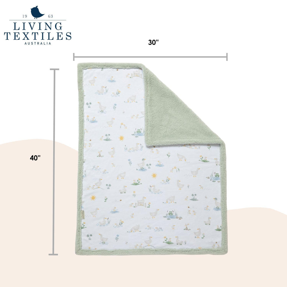 Living Textiles Goosey Goosey sherpa blanket gift-ready packaging signals a perfect baby gift