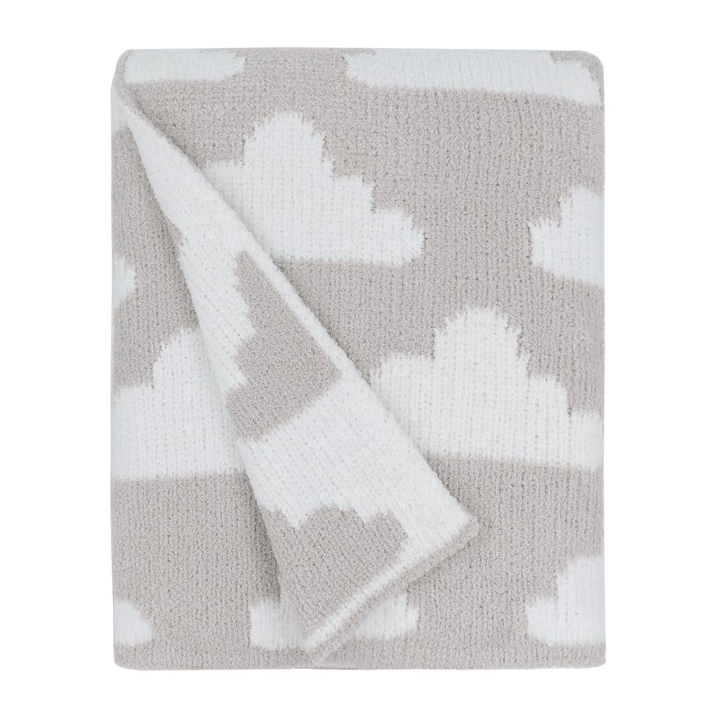 Living Textiles Grey Clouds chenille blanket close-up shows plush softness for baby snuggles
