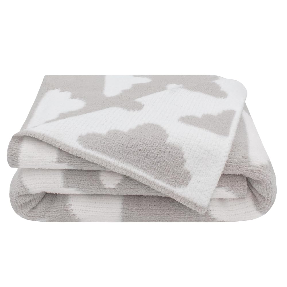 Living Textiles Grey Clouds blanket close-up highlights durable, cozy fabric for daily use