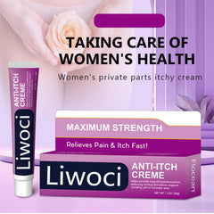 Liwoci Vaginal Anti-Itch Cream label emphasizes trusted quality and intimate care