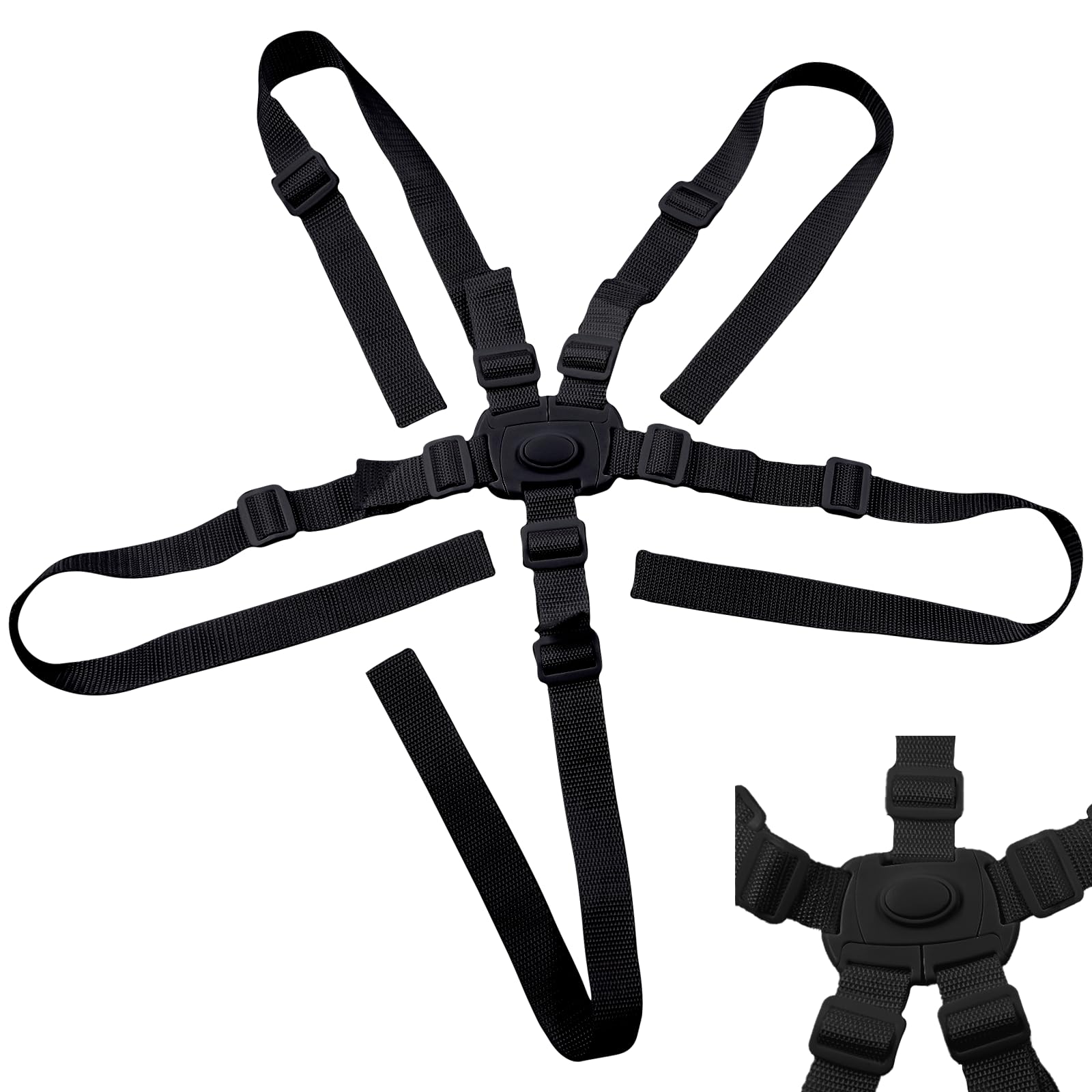 LiXiongBao universal five-point harness demonstrates secure high chair setup.