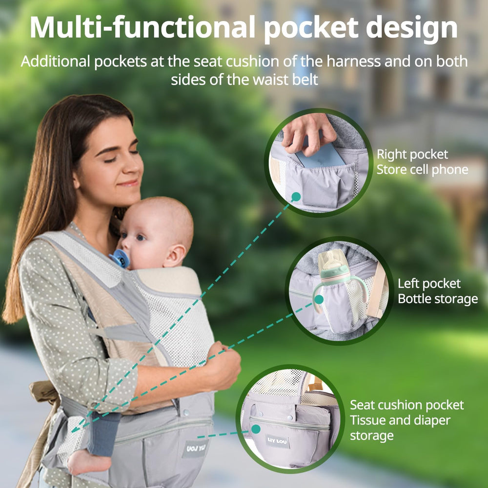 LiyLou baby carrier back carry ergonomic design supports parent comfort.