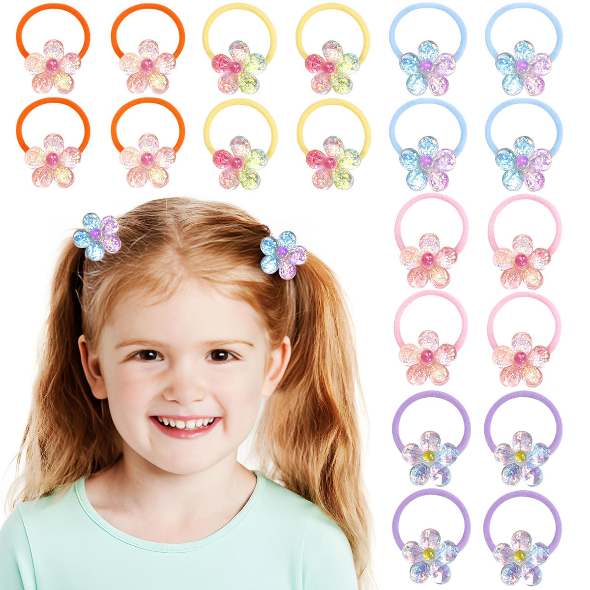 LIYAZHIL flower pink toddler hair tie secures ponytails gently for little hair.