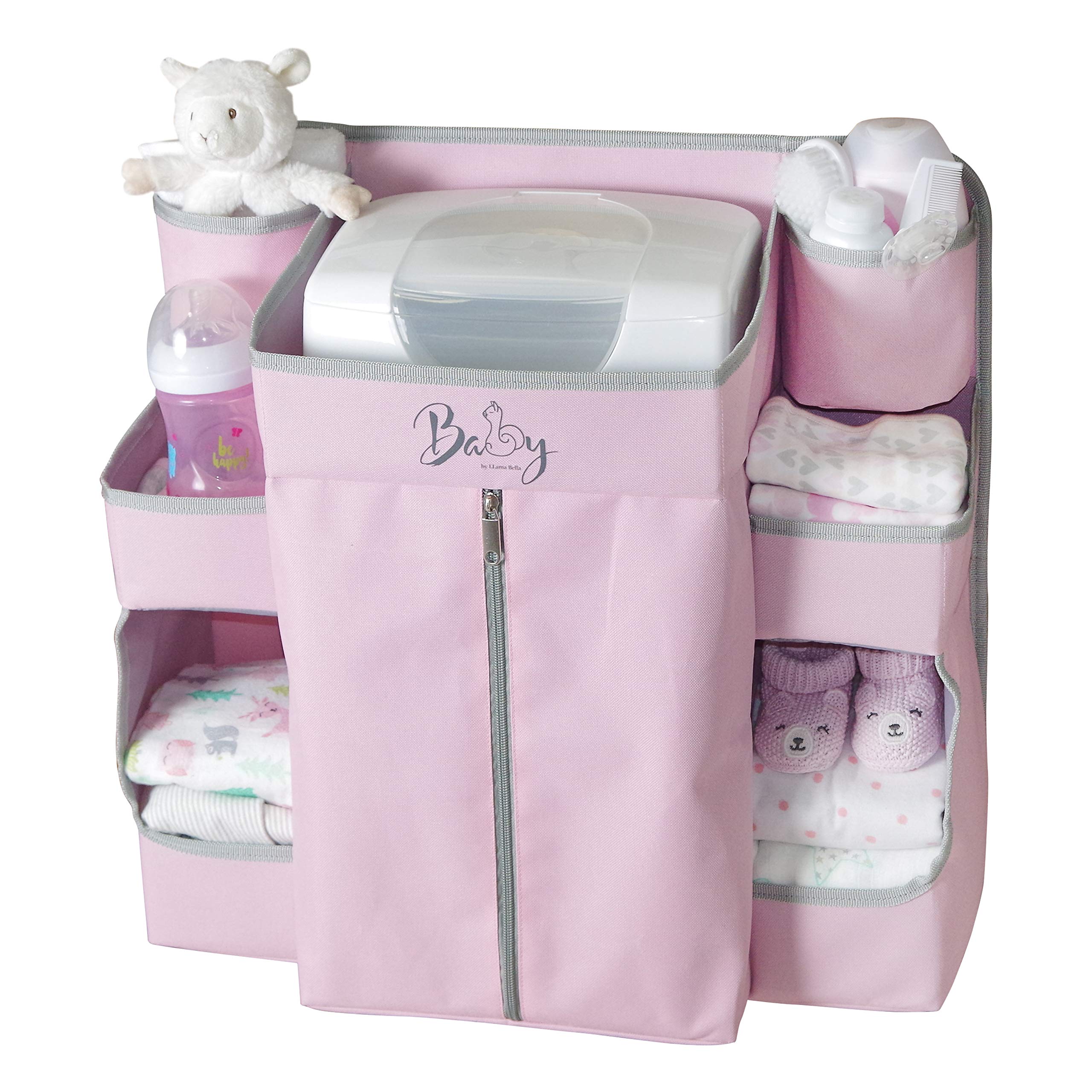 Llama Bella pink nursery organizer with 8 compartments for easy baby essentials storage