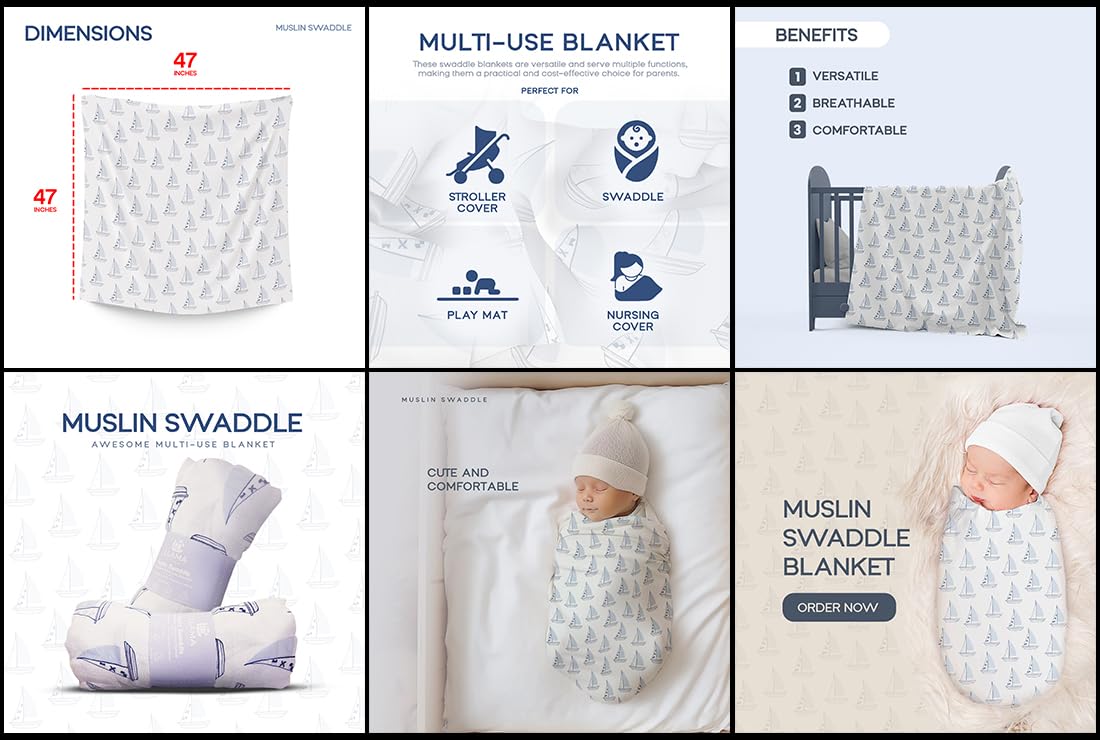 Llama Creek muslin swaddle Nautical—timeless pattern for everyday comfort and travel