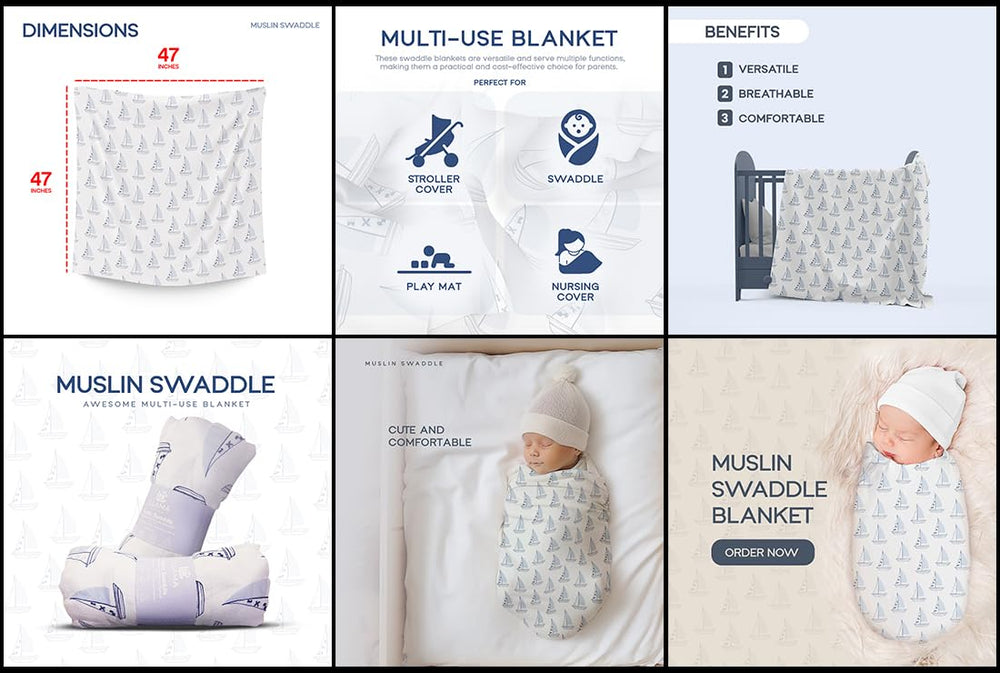 Llama Creek muslin swaddle Nautical—timeless pattern for everyday comfort and travel
