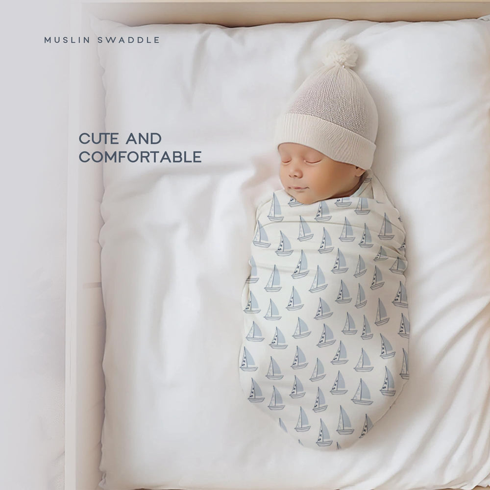 Llama Creek nautical swaddle in a neutral nursery—gender-neutral design complements decor