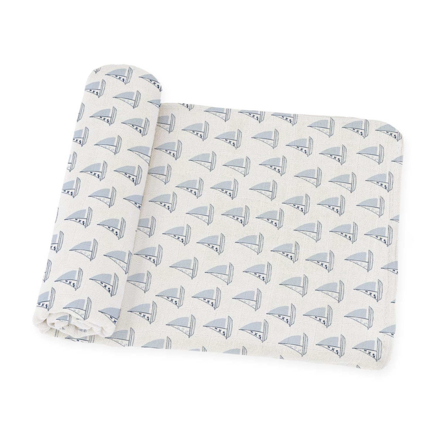 Llama Creek muslin swaddle Nautical sailboat pattern—soft, breathable blanket for newborn comfort