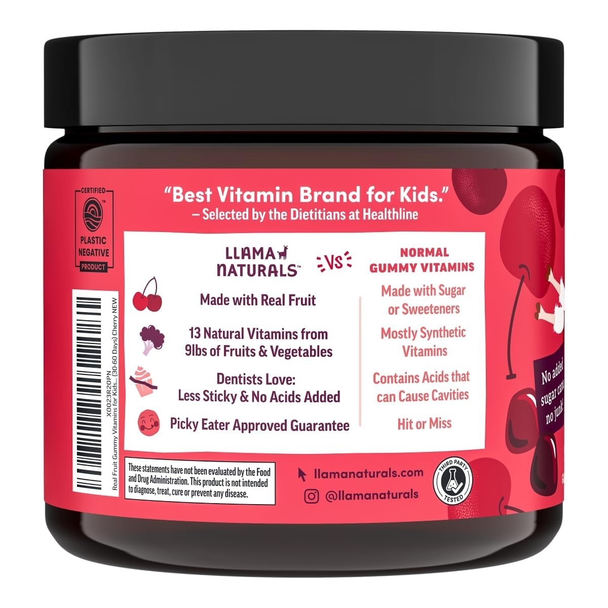 Llama Naturals label highlights vegan organic vitamins for growing kids