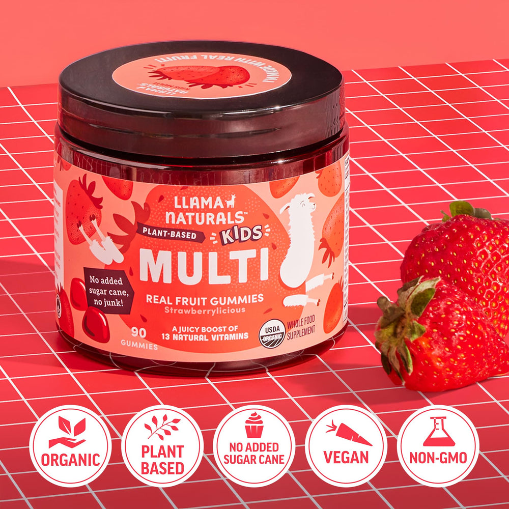 Llama Naturals Kids Multivitamin Gummies no added sugar cane for kid-friendly taste