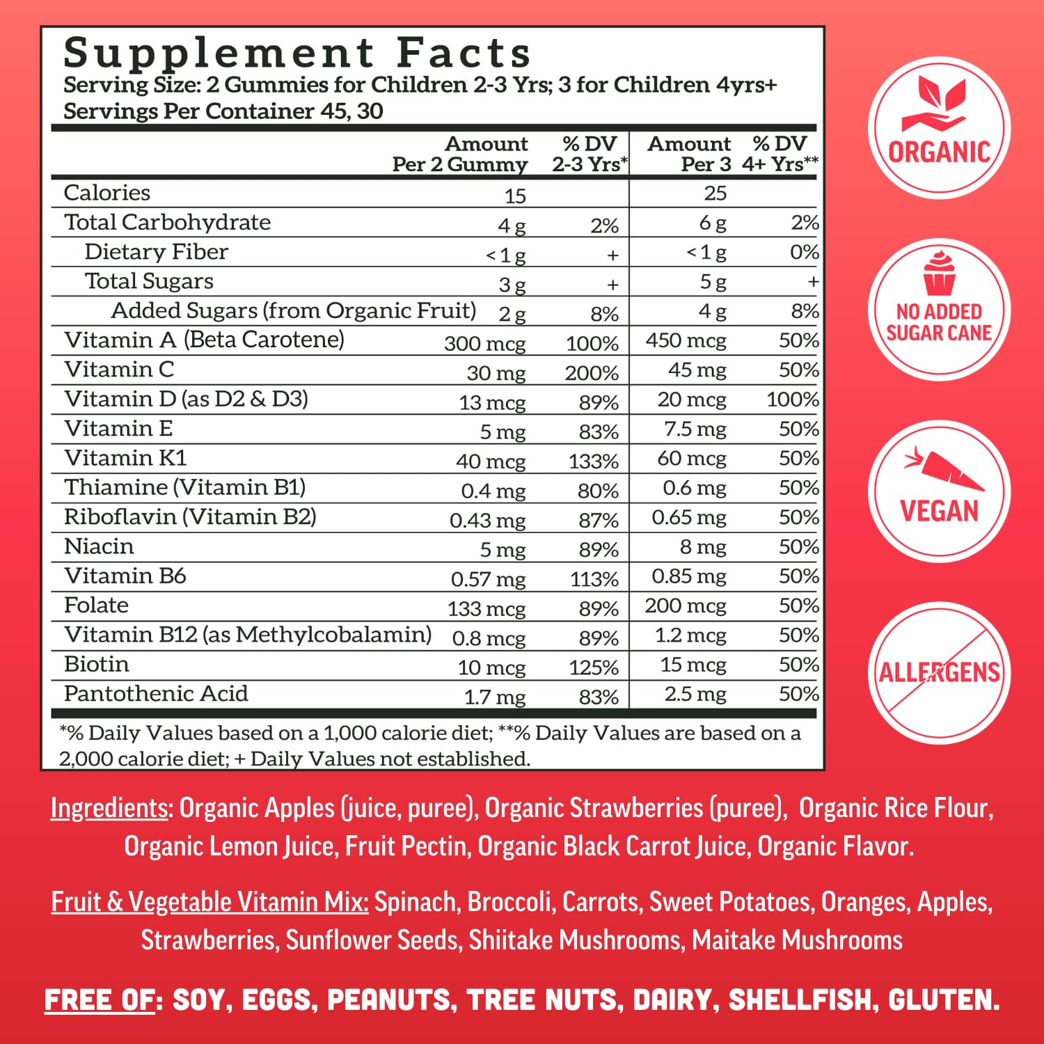 Llama Naturals Kids Multivitamin Gummies real fruit ingredients for flavor