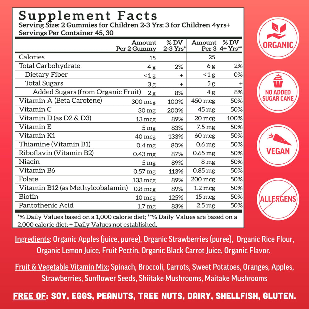 Llama Naturals Kids Multivitamin Gummies real fruit ingredients for flavor