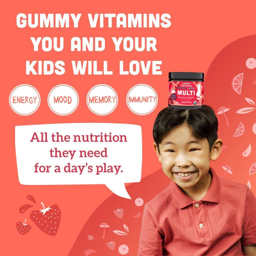 Llama Naturals Kids Multivitamin Gummies vegan organic formula for nutrition