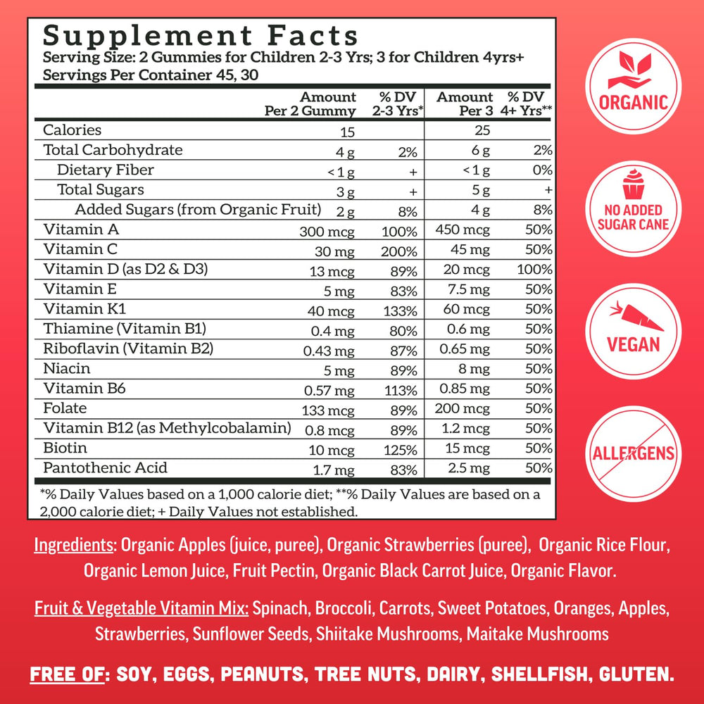 Llama Naturals multivitamin label highlights whole-food vitamin sources.