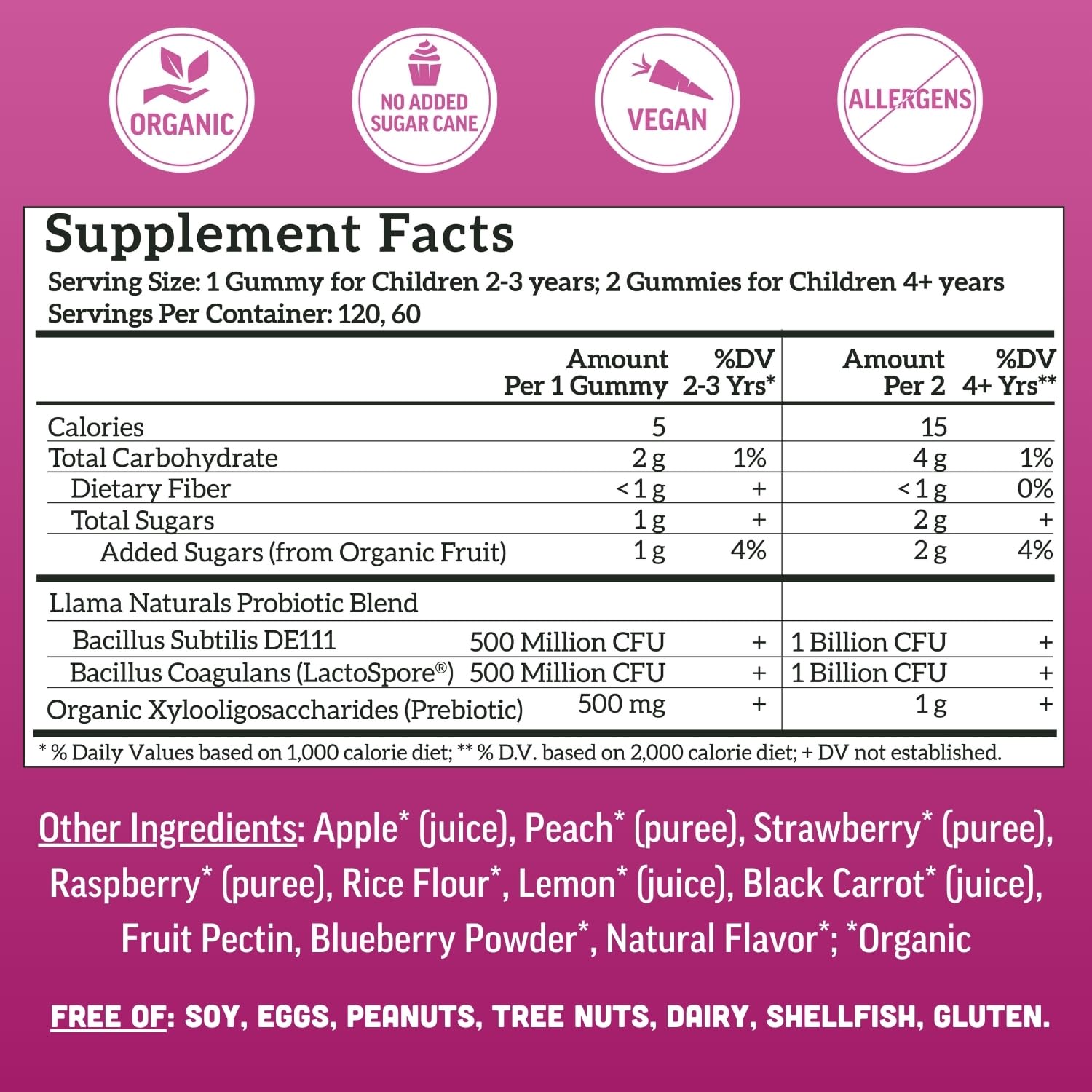 Llama Naturals vegan label on packaging indicates plant-based nutrition