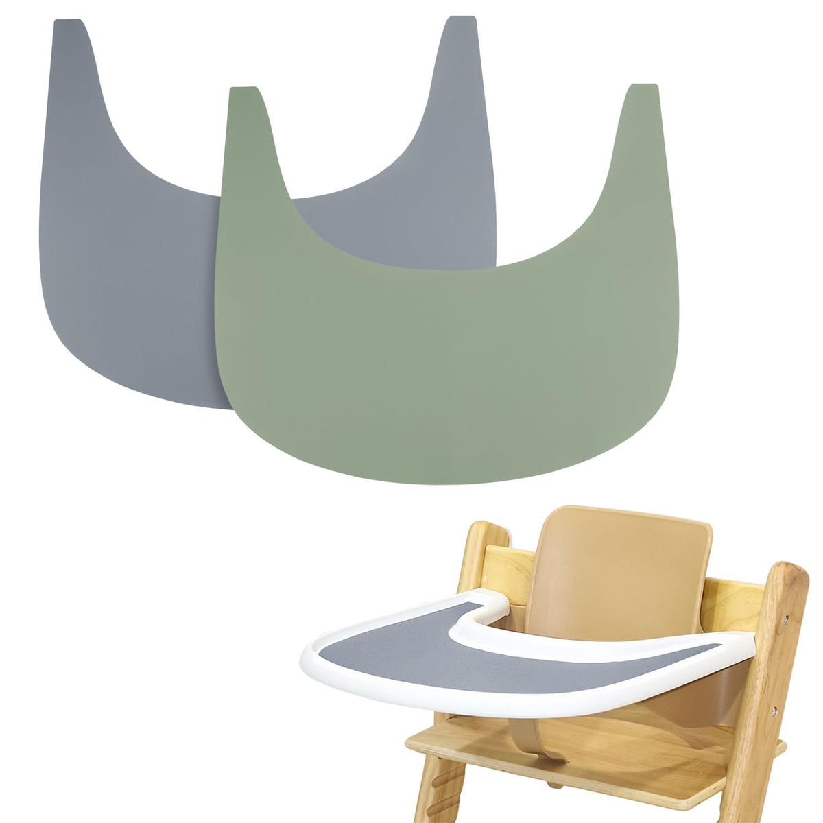 LLHQAMT two-tone grey-green Tripp Trapp tray mat keeps meals tidy and easy to clean.