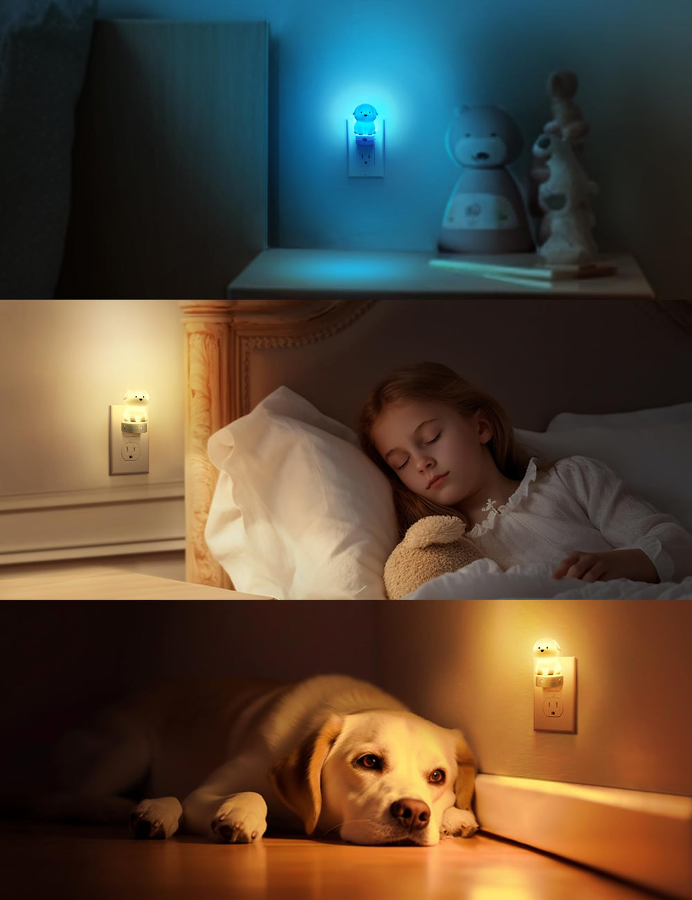 L LOHAS LED puppy night light cycles colors for mood changes.