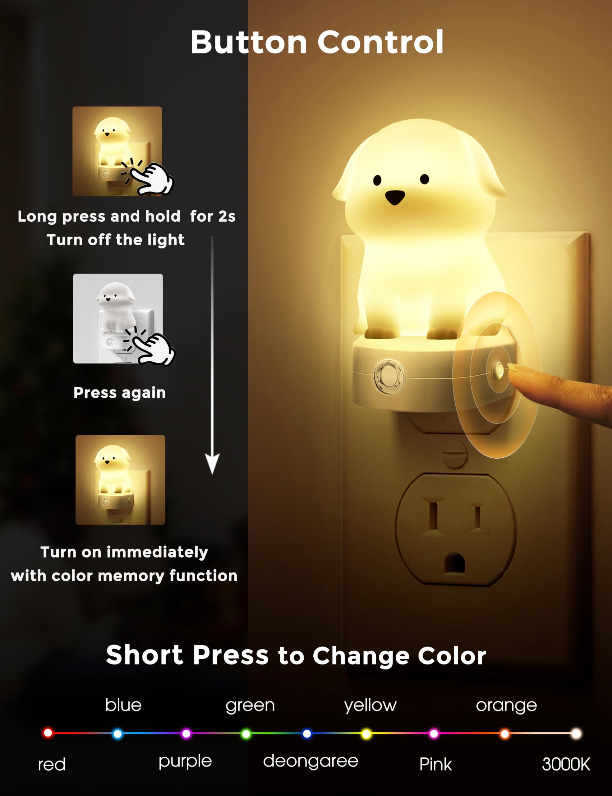 L LOHAS LED puppy night light with memory function recalls last color.