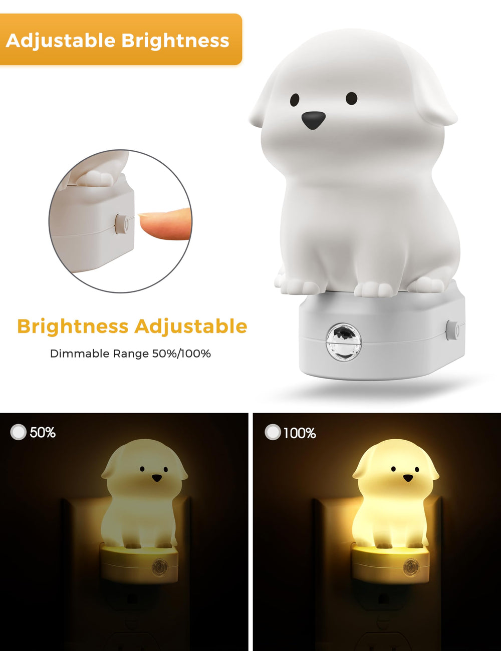 L LOHAS LED puppy night light in soft white mode glows gently.