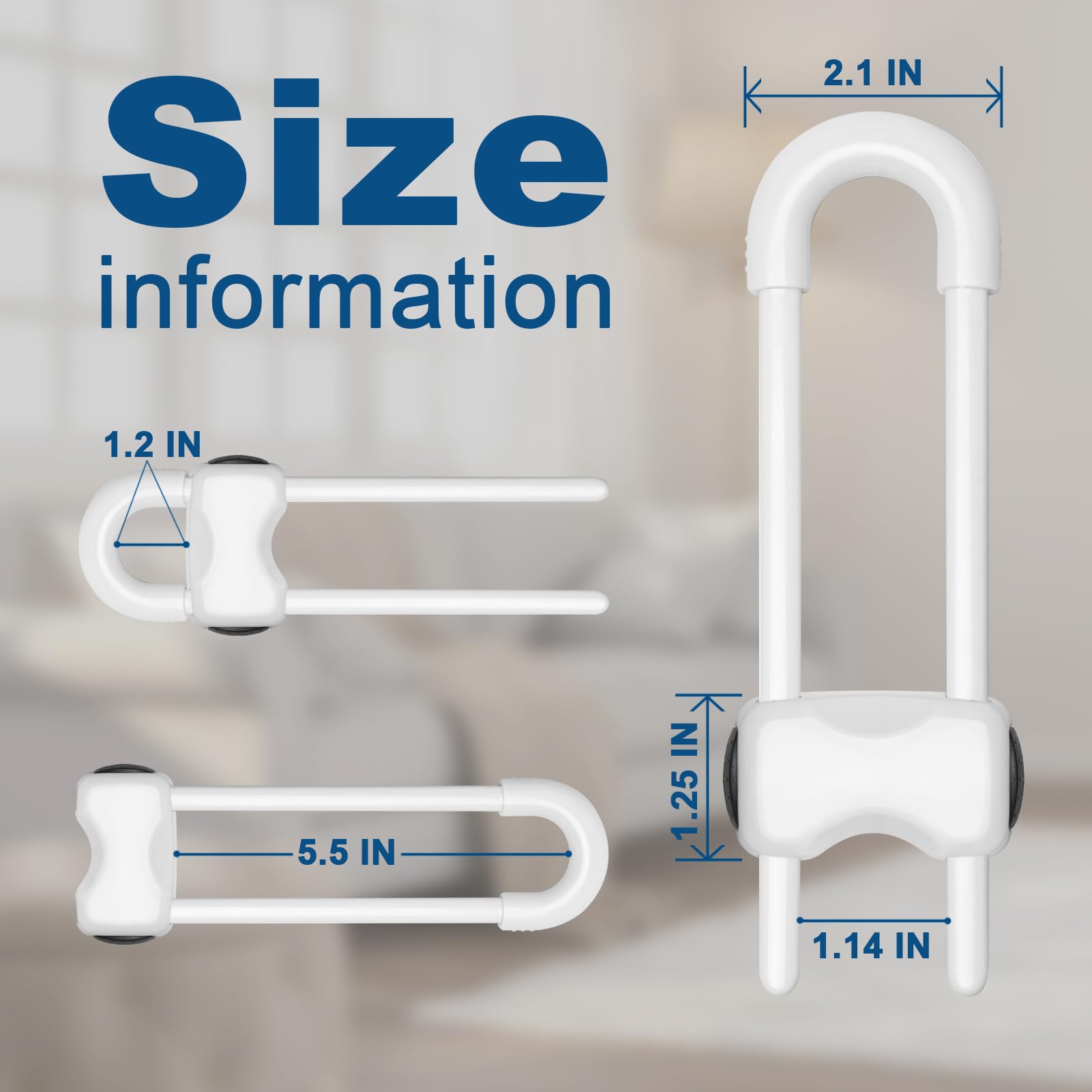 LLOOC U-shaped design white cabinet locks for quick, tool-free installation.