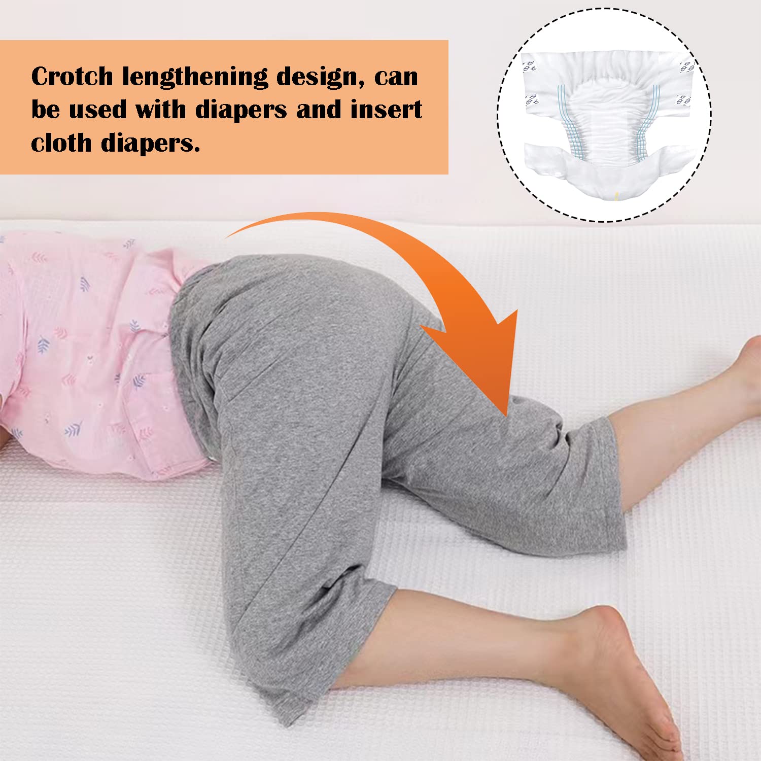 Lmaray adult diaper trousers material layers overview highlighting waterproof TPU middle layer.