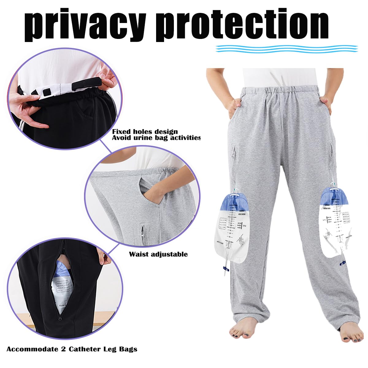 Lmaray catheter leg bag pants close-up of breathable fabric for comfort