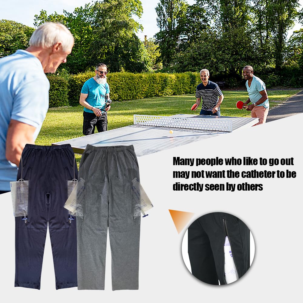 Lmaray urine bag pants compatible with long catheters and leg bags.