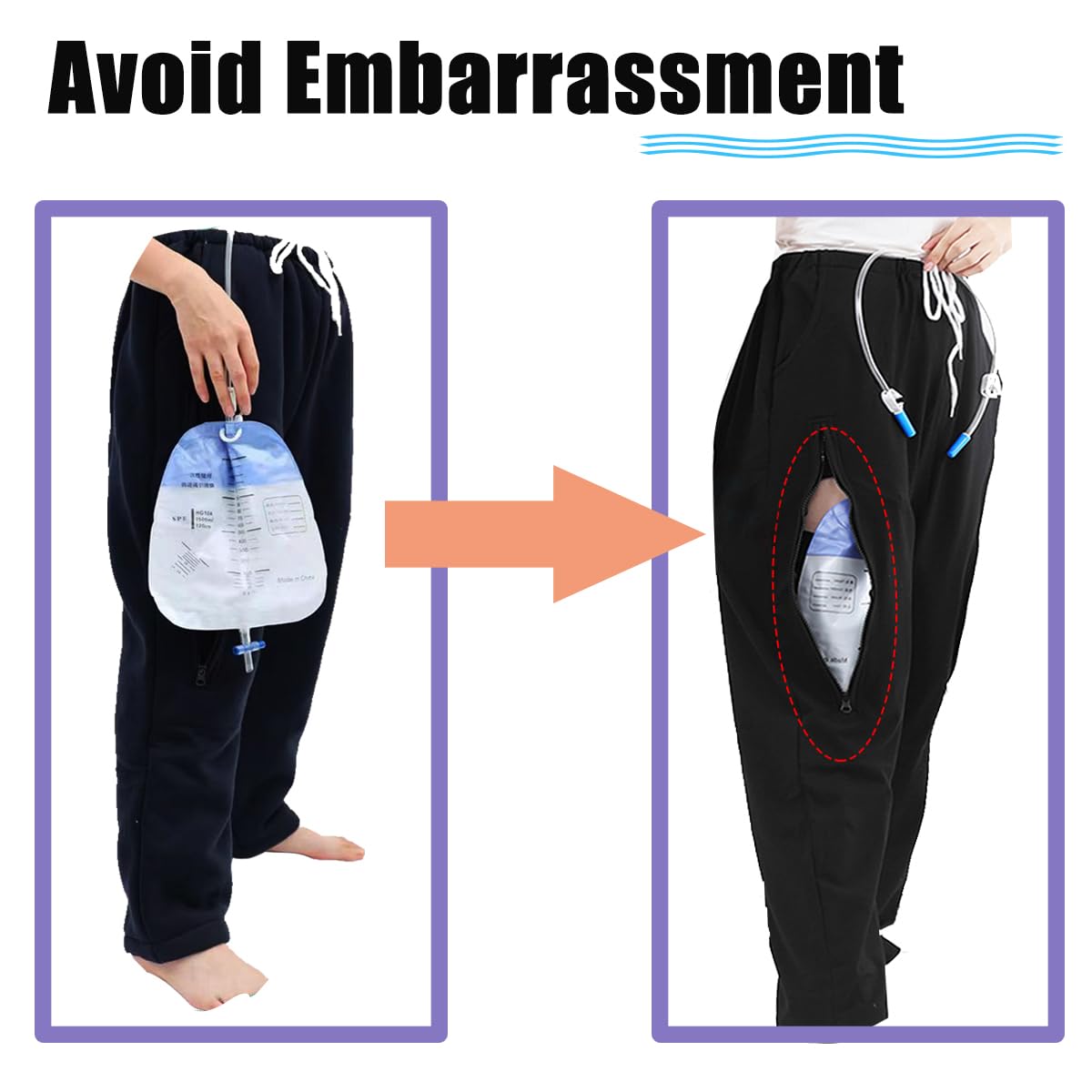 Lmaray urine bag pants discreet pockets ensure privacy and stability on the go.
