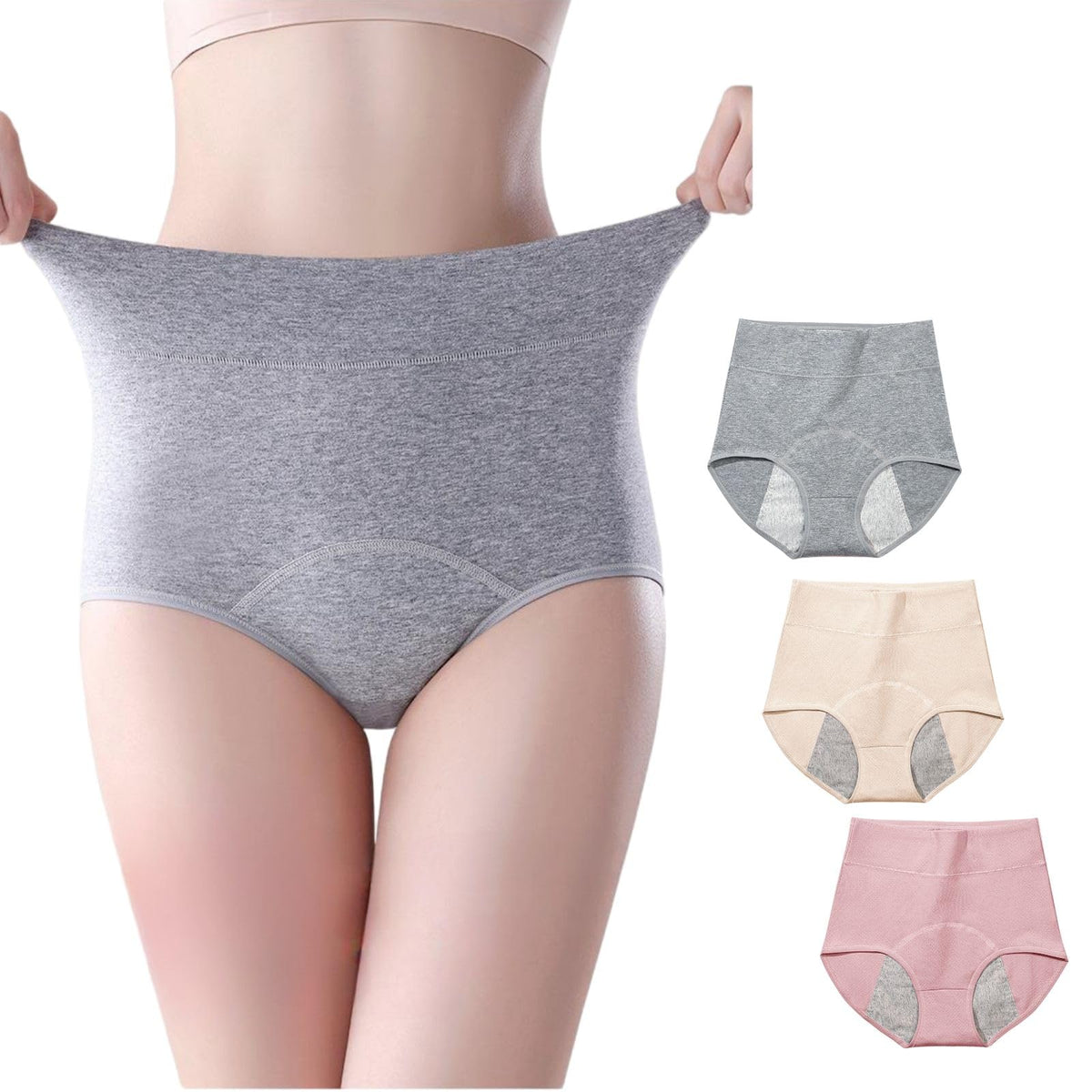 Lmaray washable underwear three-pack in colors for light leakage protection.