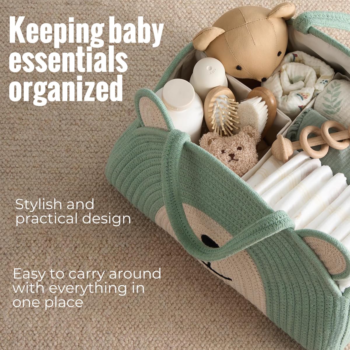 Lmbabter diaper caddy for car travel keeps supplies within reach.
