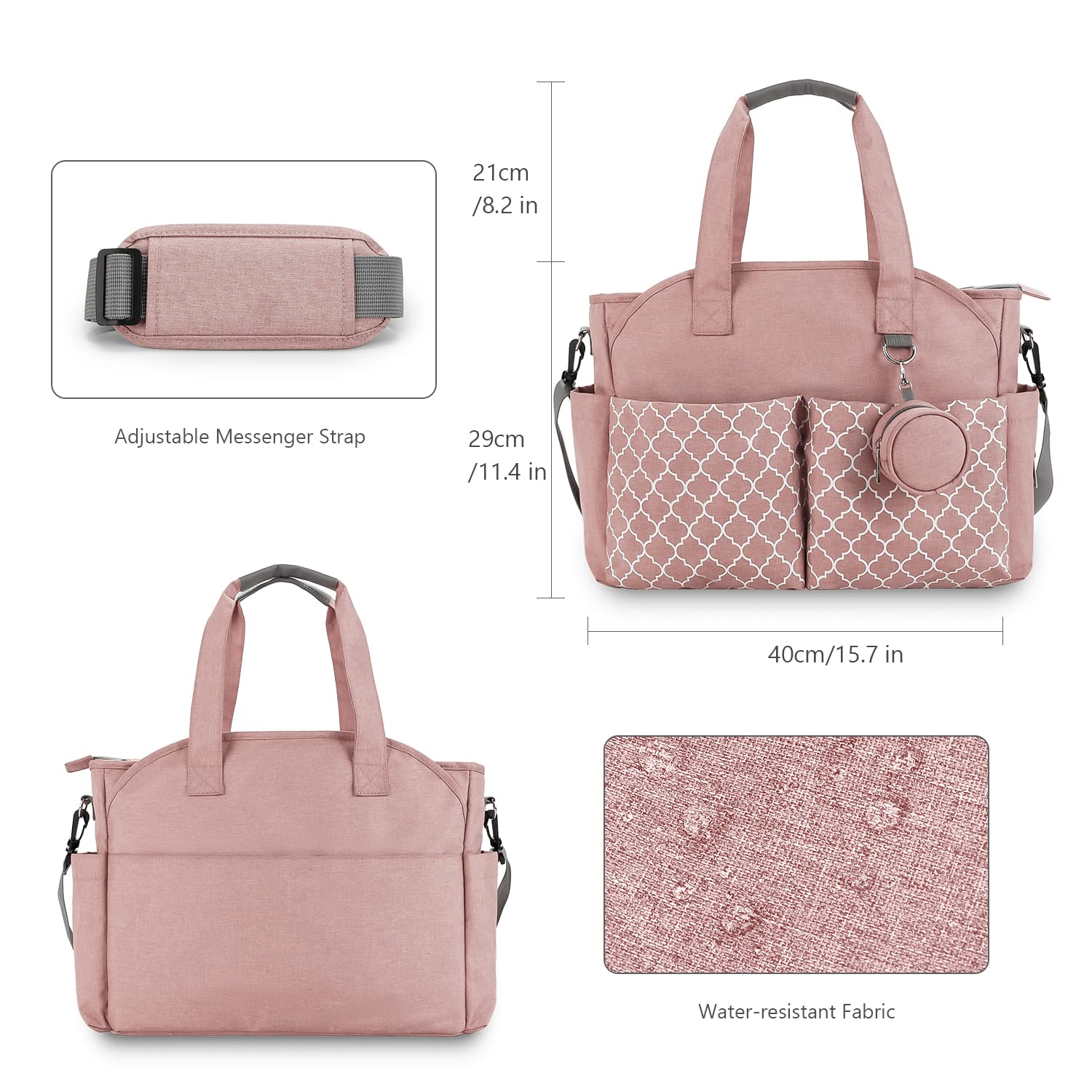 Lmbabter Diaper Bag Tote pink adjustable strap for comfortable carry