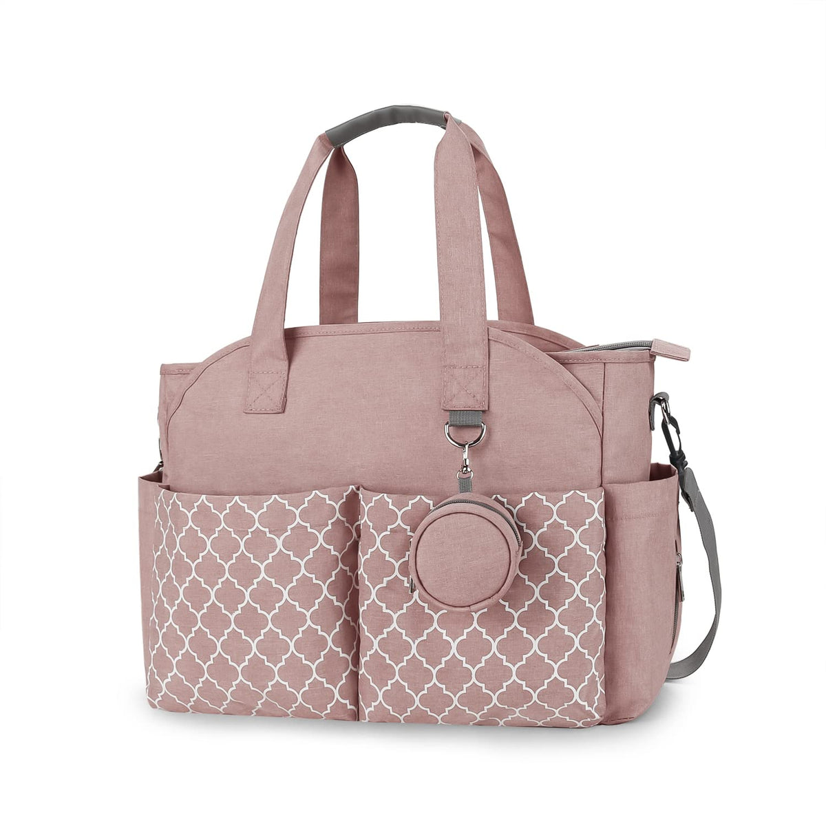 Lmbabter Diaper Bag Tote pink front view showing organized storage