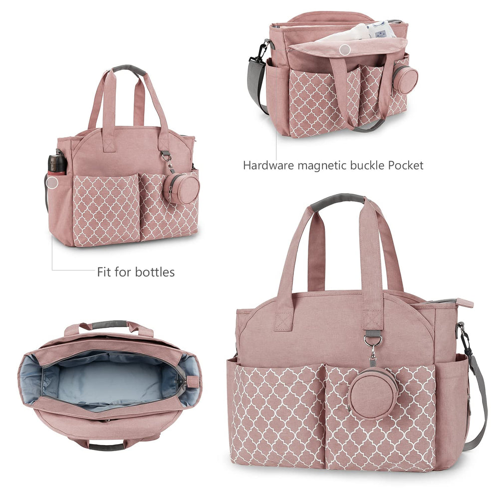 Lmbabter Diaper Bag Tote pink inside layout with compartments
