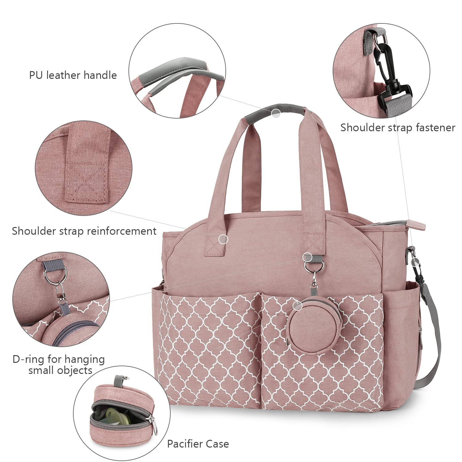 Lmbabter Diaper Bag Tote pink multi-pocket organization example
