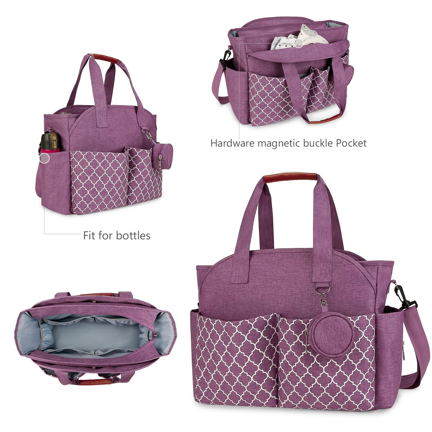 Lmbabter diaper bag interior with multiple pockets for quick access.