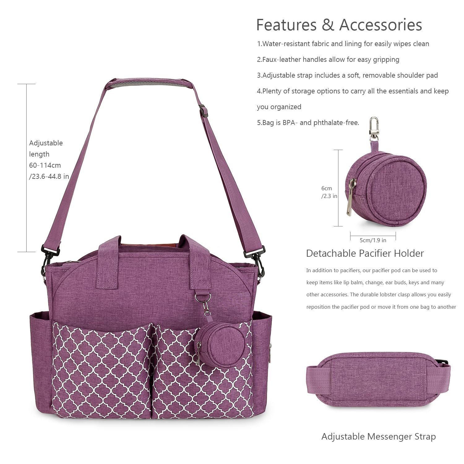 Lmbabter purple diaper bag, ideal for daily outings.