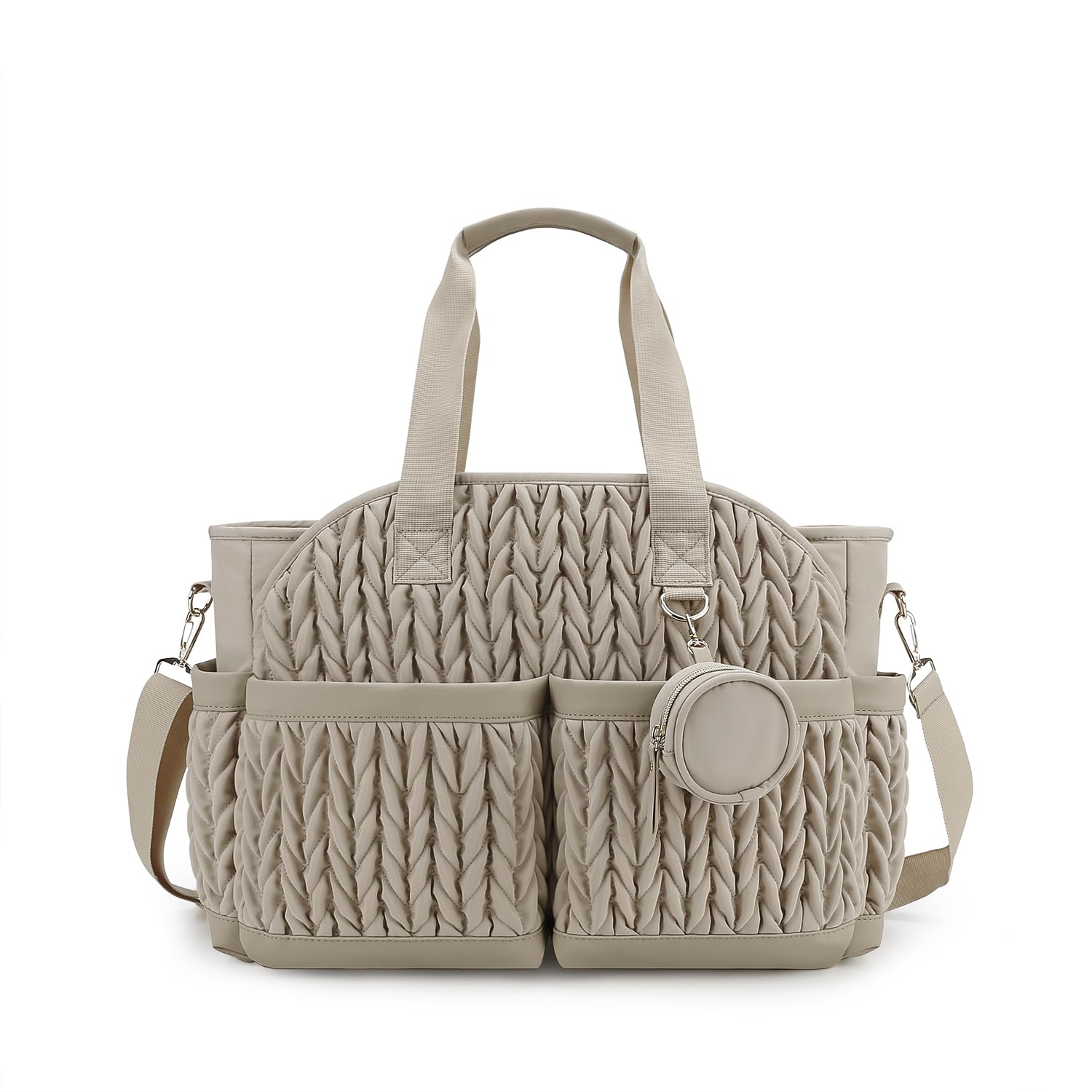 Lmbabter diaper tote quilted front view with organized pockets for easy access.