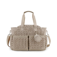 Lmbabter diaper tote quilted front view with organized pockets for easy access.