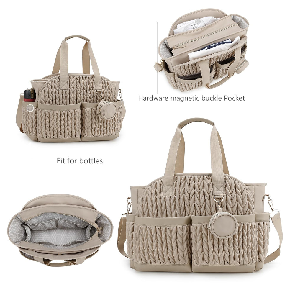 Lmbabter diaper tote stroller attachment enables hands-free outings.