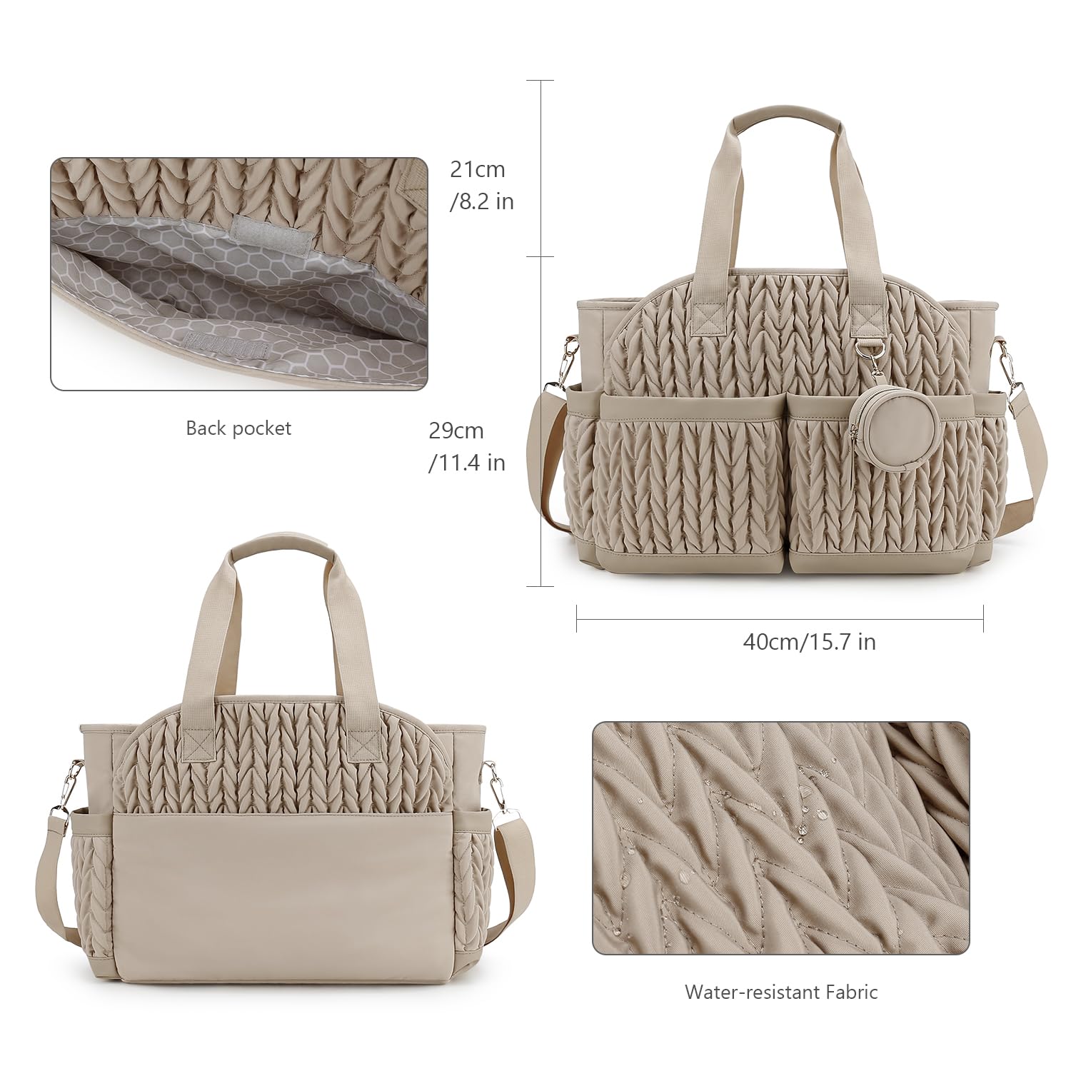 Lmbabter diaper tote wet pocket keeps damp items neatly contained.